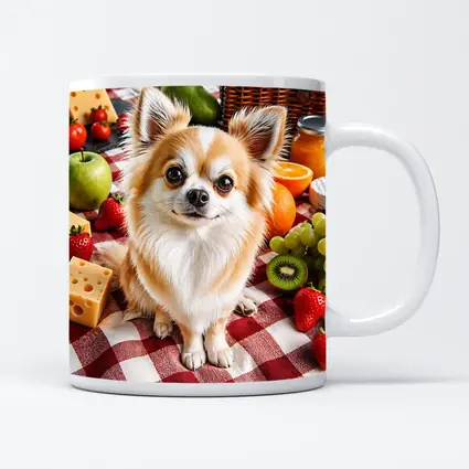 Chihuahua Sitting at Fruit Picnic Blanket