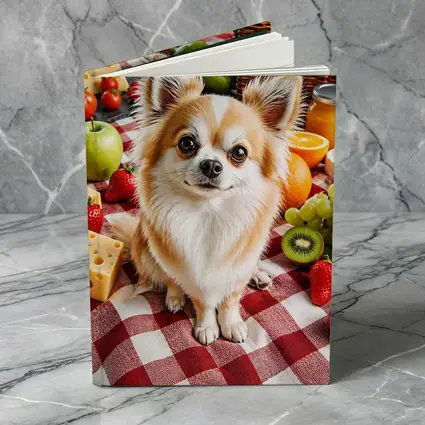Chihuahua Sitting at Fruit Picnic Blanket