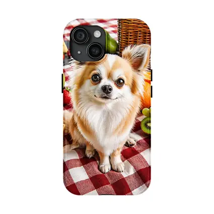 Chihuahua Sitting at Fruit Picnic Blanket