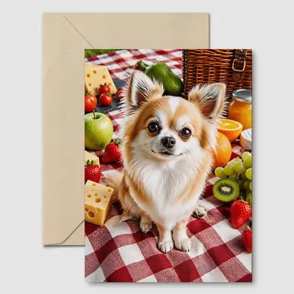 Chihuahua Sitting at Fruit Picnic Blanket