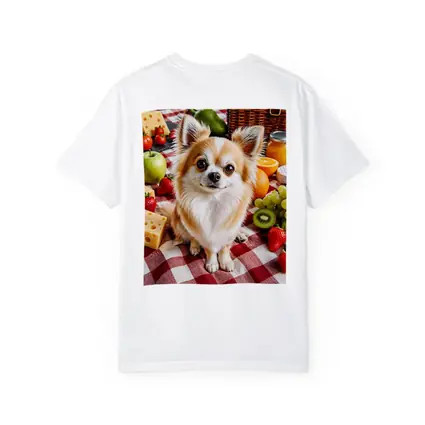 Chihuahua Sitting at Fruit Picnic Blanket