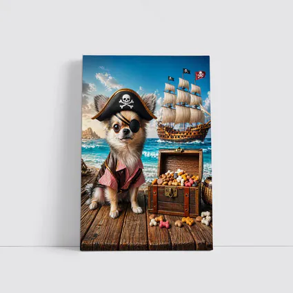 Chihuahua Pirate Dog With Treasure Chest Ocean