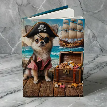 Chihuahua Pirate Dog With Treasure Chest Ocean