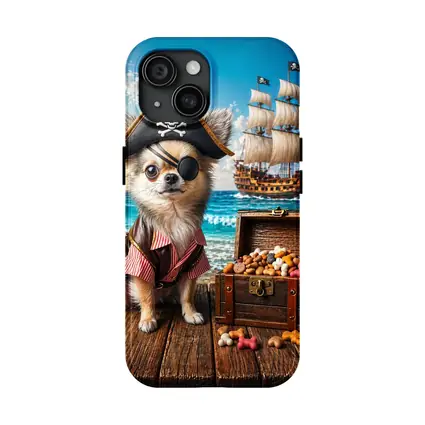 Chihuahua Pirate Dog With Treasure Chest Ocean