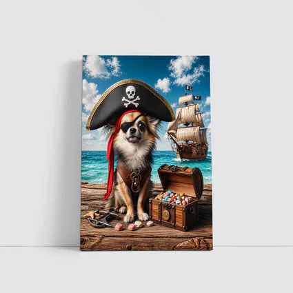 Chihuahua Pirate With Treasure Chest Ocean