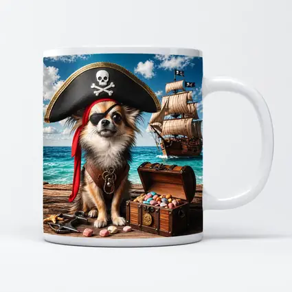 Chihuahua Pirate With Treasure Chest Ocean
