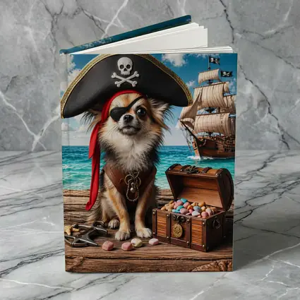 Chihuahua Pirate With Treasure Chest Ocean
