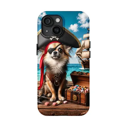 Chihuahua Pirate With Treasure Chest Ocean