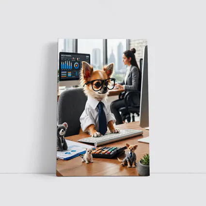 Chihuahua Boss Working At Office Desk