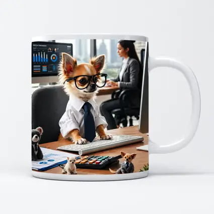 Chihuahua Boss Working At Office Desk