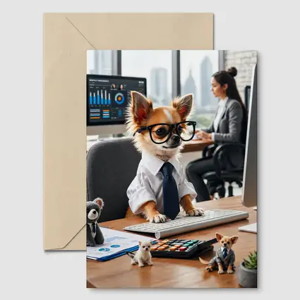 Chihuahua Boss Working At Office Desk
