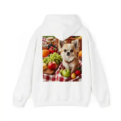 Chihuahua Sitting on Picnic Blanket with Fruits
