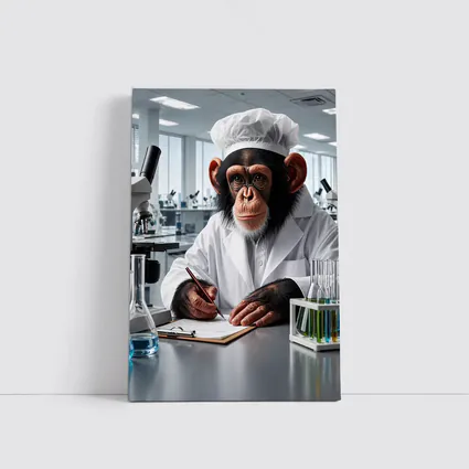 Chimpanzee Scientist Writing Notes In Laboratory