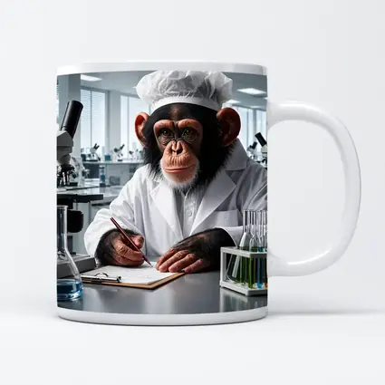 Chimpanzee Scientist Writing Notes In Laboratory