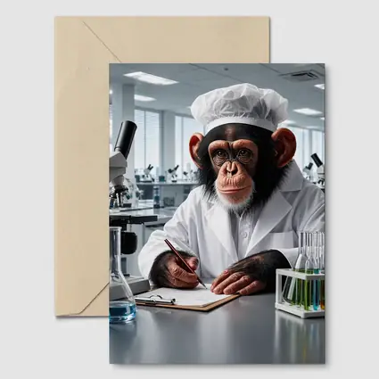 Chimpanzee Scientist Writing Notes In Laboratory