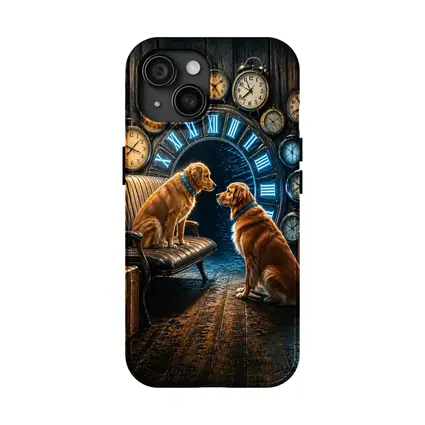 Golden Retrievers In Steampunk Clock Room
