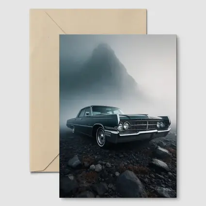 Chrysler Classic Car Foggy Mountain Scene