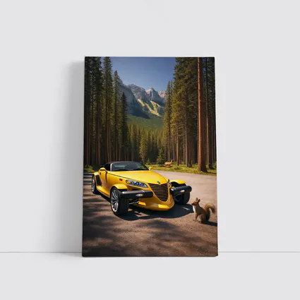 Yellow Chrysler Prowler Forest Mountain Road