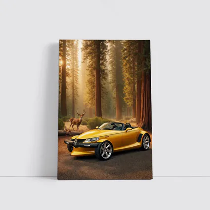 Chrysler Prowler Yellow Roadster Forest Deer