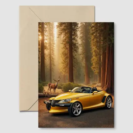 Chrysler Prowler Yellow Roadster Forest Deer