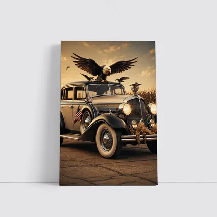 Chrysler Classic Car Bald Eagle American Flag