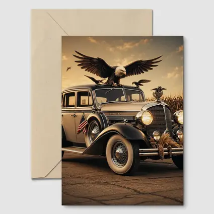 Chrysler Classic Car Bald Eagle American Flag