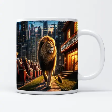 Lion Walking Past City Cinema at Night
