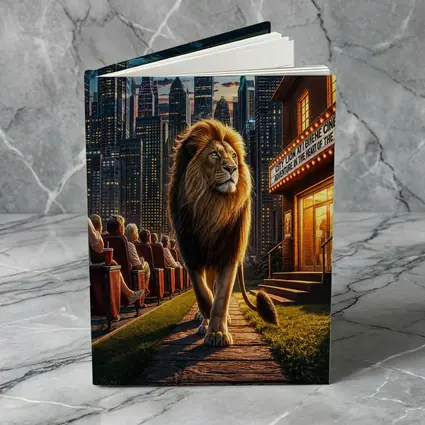 Lion Walking Past City Cinema at Night
