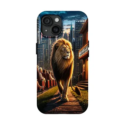 Lion Walking Past City Cinema at Night