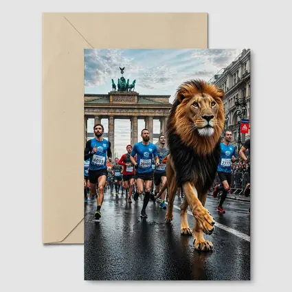 Lion Leading Berlin Marathon Brandenburg Gate Race