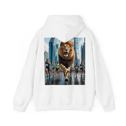 Lion Running City Marathon Skyscrapers Background