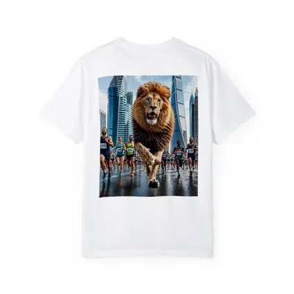 Lion Running City Marathon Skyscrapers Background