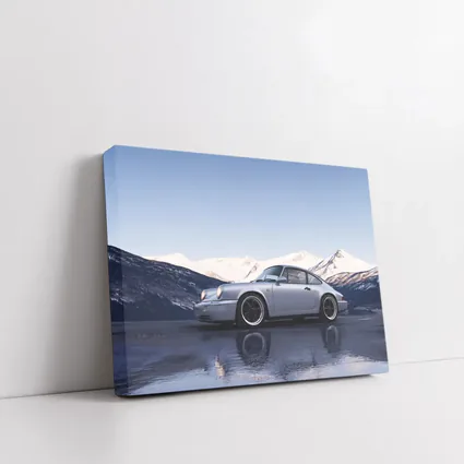 Porsche 911 Silver Coupe Snow Mountains