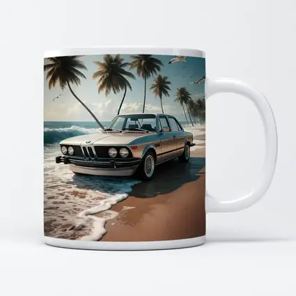 Classic BMW Sedan Parked on Tropical Beach