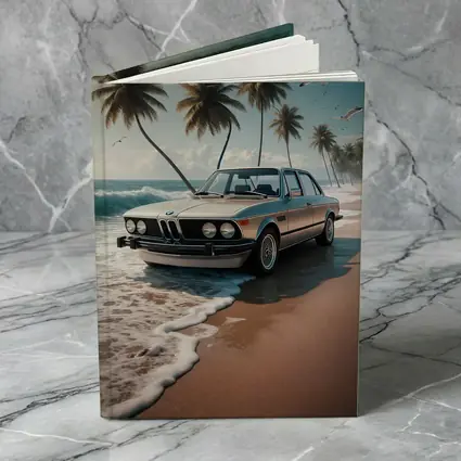 Classic BMW Sedan Parked on Tropical Beach