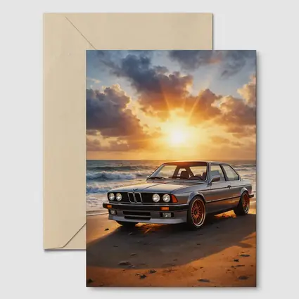 BMW E24 Classic Coupe Beach Sunset