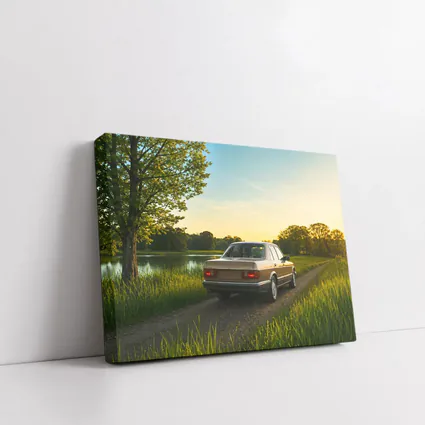 Mercedes W126 Sedan Golden Sunset Countryside Road
