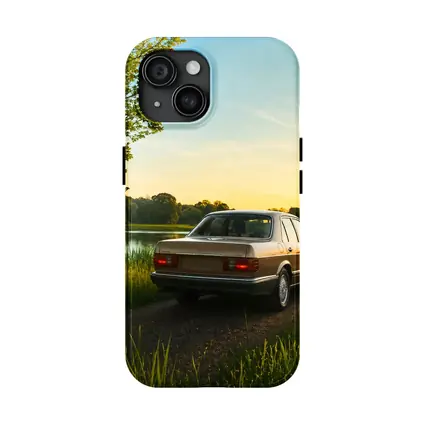 Mercedes W126 Sedan Golden Sunset Countryside Road