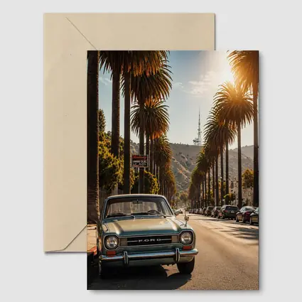 Ford Classic Car Hollywood Palm Tree Street