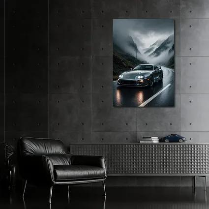 Toyota Supra on Rainy Mountain Road