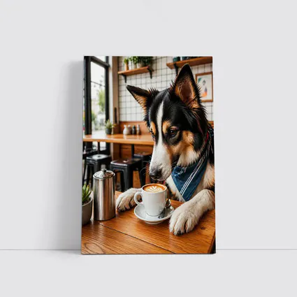 Border Collie Dog Relaxing in Coffee Cafe