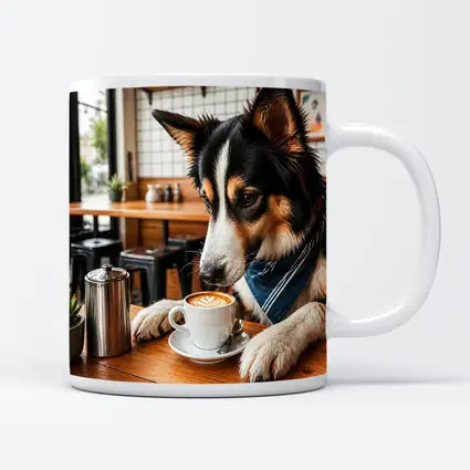 Border Collie Dog Relaxing in Coffee Cafe