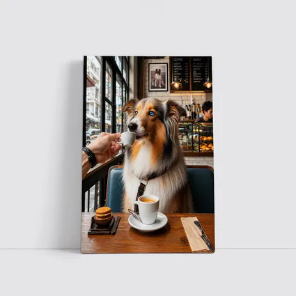 Australian Shepherd Dog Enjoying Coffee Cafe