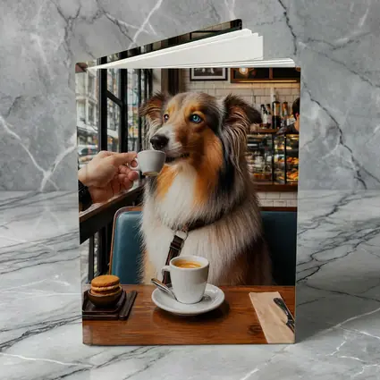 Australian Shepherd Dog Enjoying Coffee Cafe