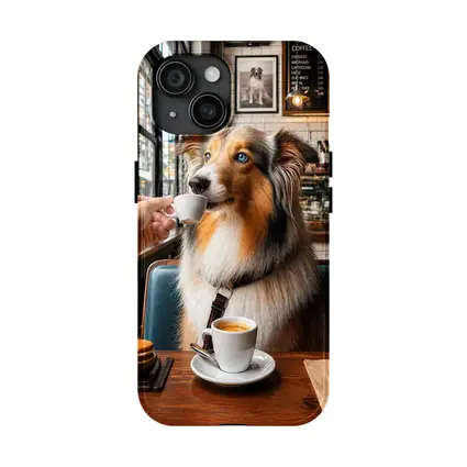 Australian Shepherd Dog Enjoying Coffee Cafe