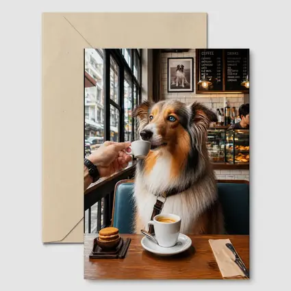 Australian Shepherd Dog Enjoying Coffee Cafe