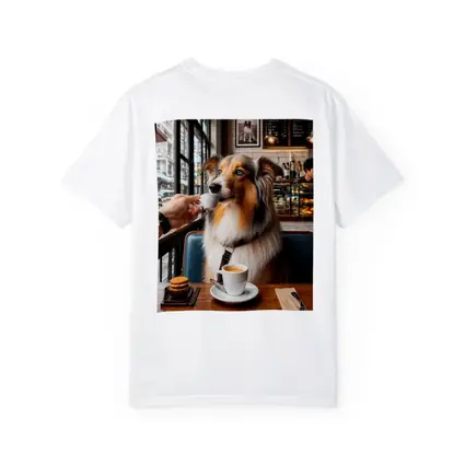 Australian Shepherd Dog Enjoying Coffee Cafe