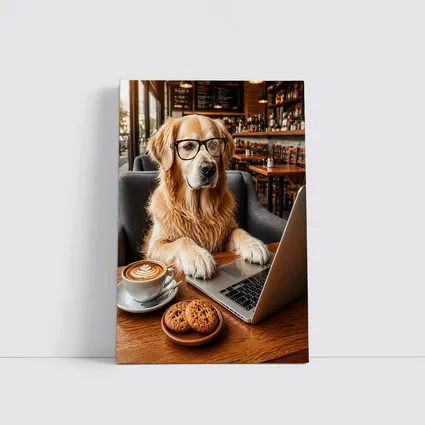Golden Retriever Working in Coffee Shop