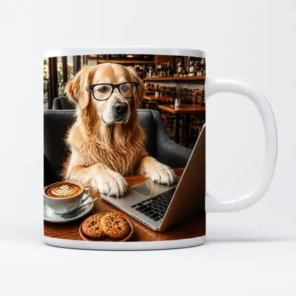 Golden Retriever Working in Coffee Shop
