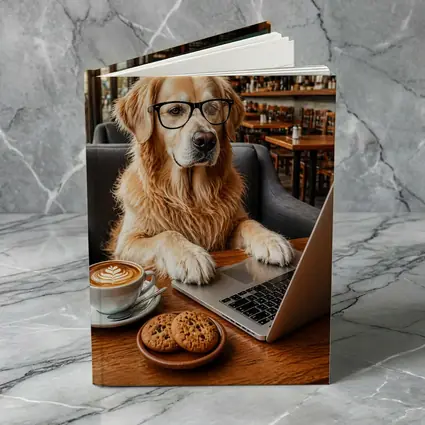 Golden Retriever Working in Coffee Shop